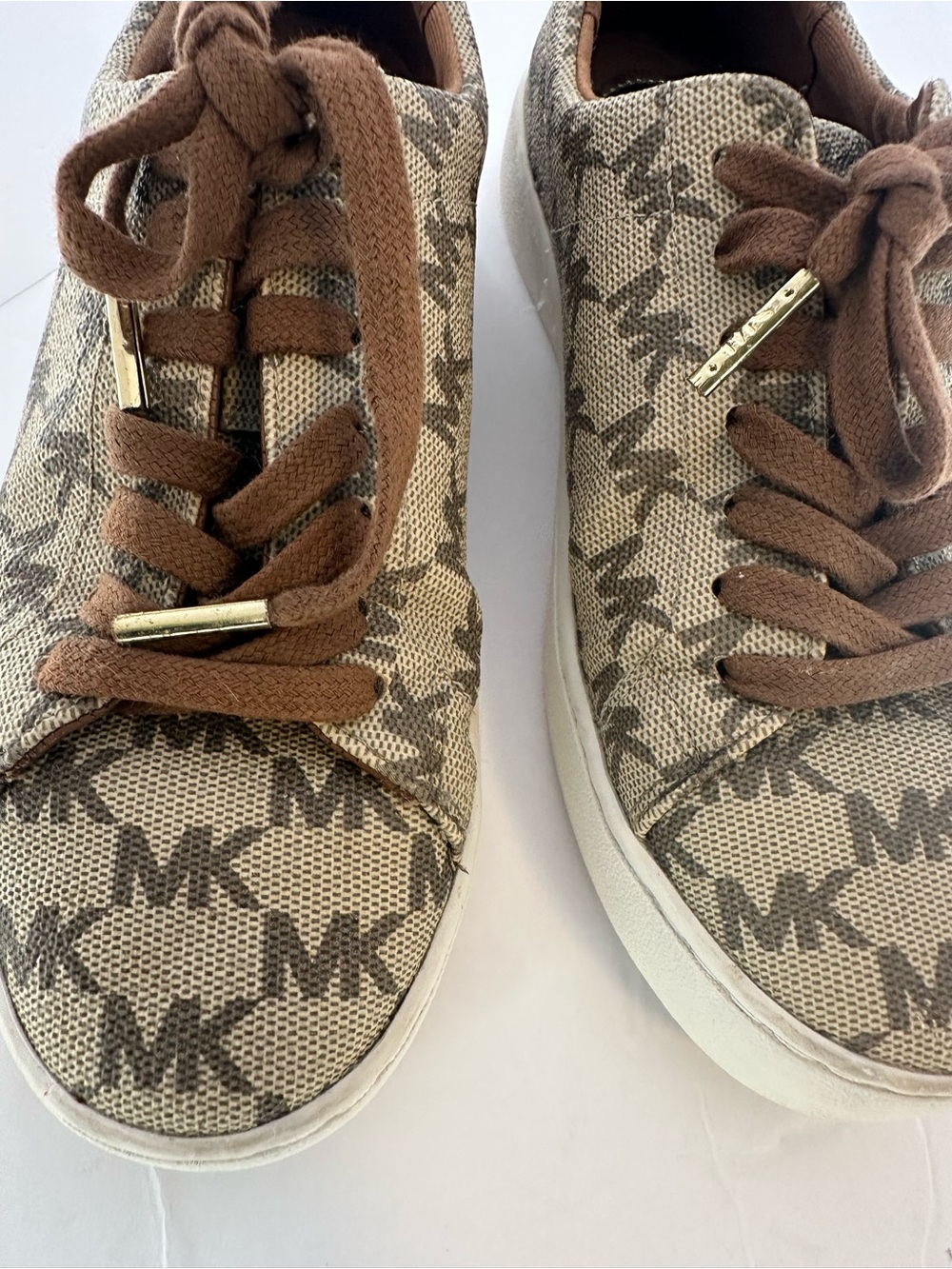 Michael Kors MK Monogram Lace-Up Sneakers Brown Beige Logo Shoes Size 5.5M - Picture 6 of 6